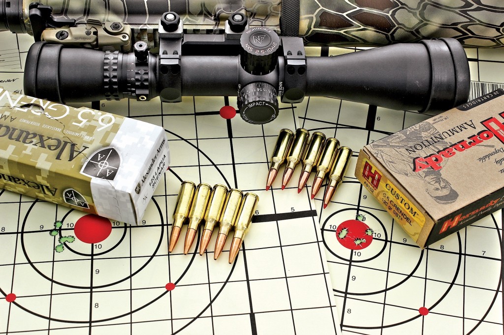 using a nightforce shv rifLescope in a one- piece nightforce mount, 100-yard performance was exceLLent with both hornady and aLexander arms Loads.