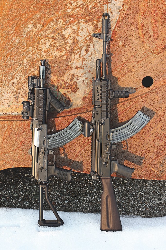 Sitting beSide a full-Size, fixed-StocK aK, the m92’S muzzle endS where the other rifle’S gaS tube StartS.