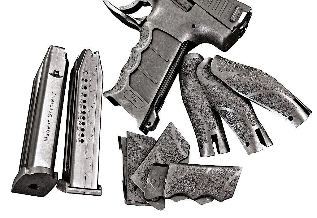 Interchangeable backstraps are key for individual fit, but interchangeable grip side-panels take ergonomics to another Level. Two 15-round Magazines are included, and are identical to the Mags supplied with the HK P30 Model. Control placement/size is ideal, and the HK “light-pull” trigger is superb.