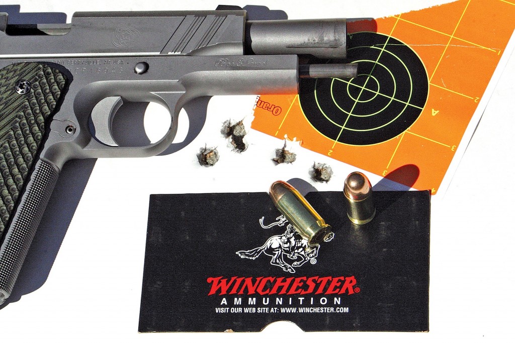 Inexpensive Winchester “White Box” 230-gr. ball shot under 2 inches for all five shots, with the best 3 in 0.65”.