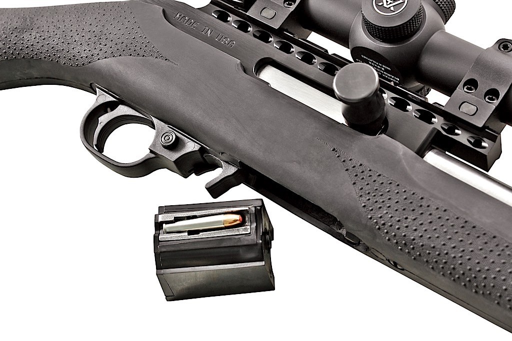 The magnum lite feeds from a reliable Ruger 9-round rotary magazine. oversized controls are found throughout.