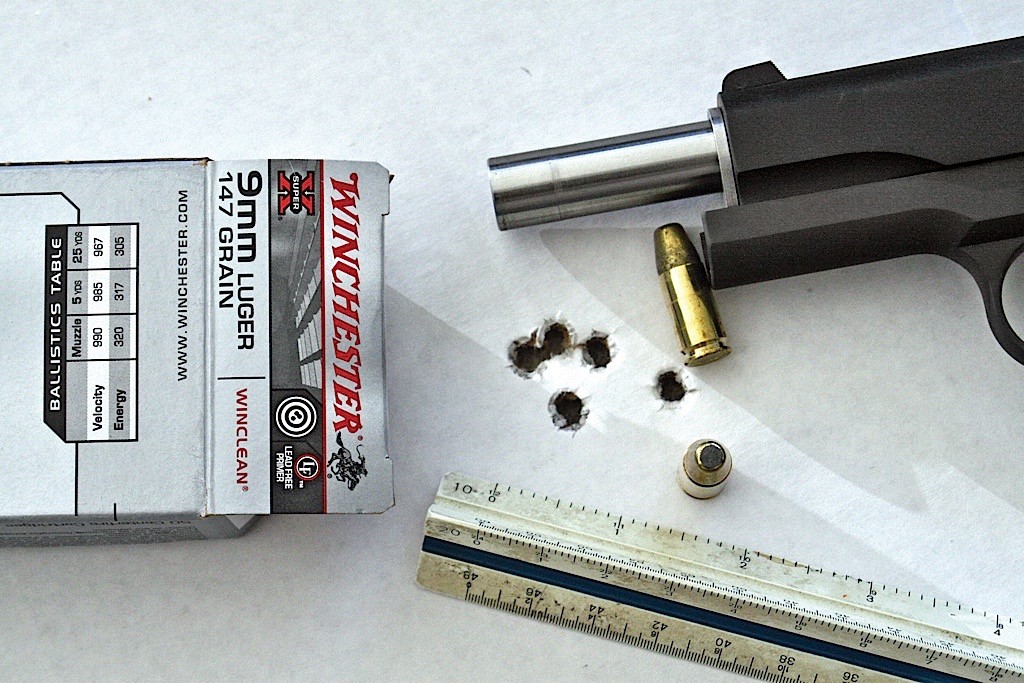 The 9mm range officer put five shots into a cluster measuring about an inch, using Winchester’s Winclean 147-gr. load. The author’s test pistol ran 100% throughout testing. 