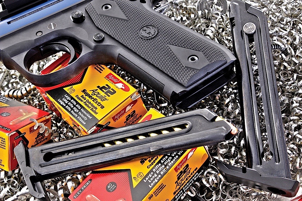 The pistol comes shipped from the factory with two ten-round magazines—both of which functioned 100%. The 22/45’s grip shape and angle, along with the position of the mag-release button mimic that of a 1911 pistol. If you’re a 1911-fan this pistol will feel right at home in your hands.