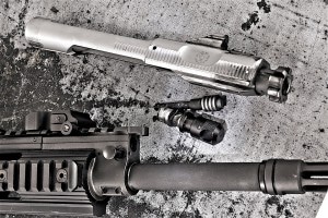 The rifle’s bolt-carrier group was engineered to combat “carrier tilt” and its chrome-plating facilitates easy clean up. Piston components are easily removed for routine cleaning.