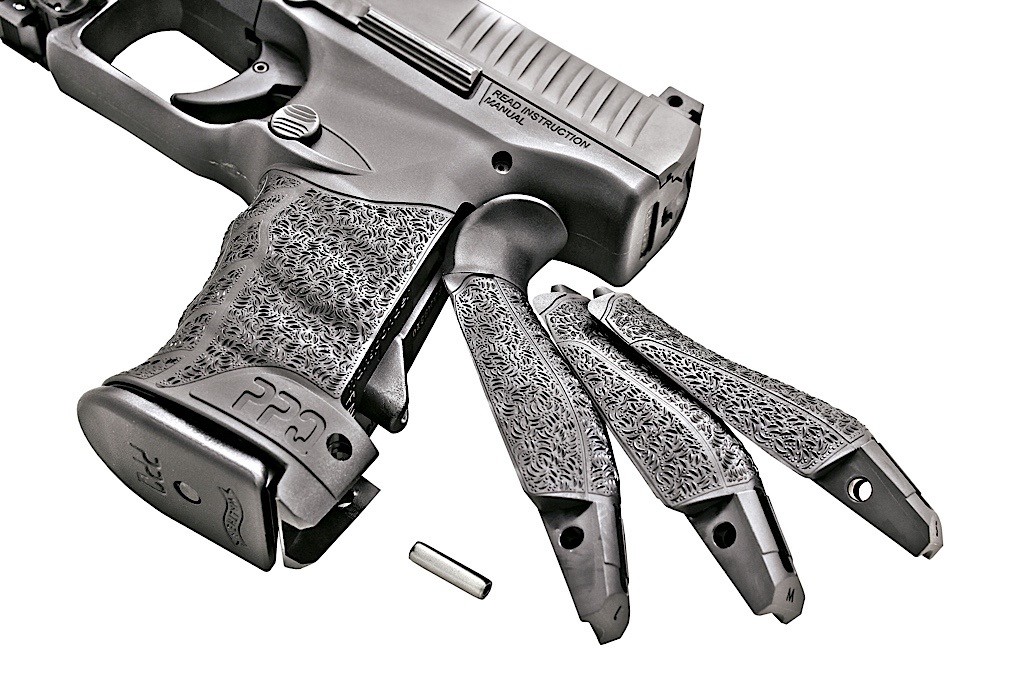 Three replaceable  backstraps allow the shooter to tailor grip size 