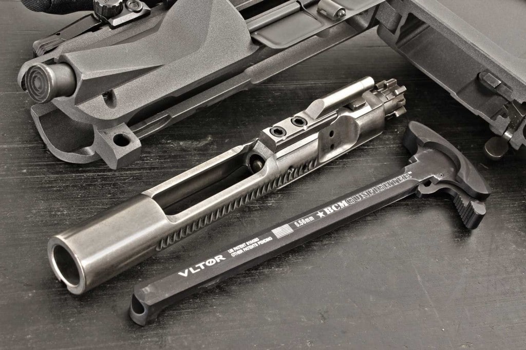 Helping to ensure reliable operation is a nickel boron-coated bolt carrier group carved out of Carpenter 158 steel. An extended-latch BCM Gunfighter charging handle is standard