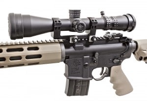 A top-shelf Nightforce 2.5-10x42mm NXS Compact riflescope, perched in a one-piece Nightforce mount, was used for the majority of testing. Magpul’s new low-profile MBUS Pro sights cleared the scope with room to spare. 
