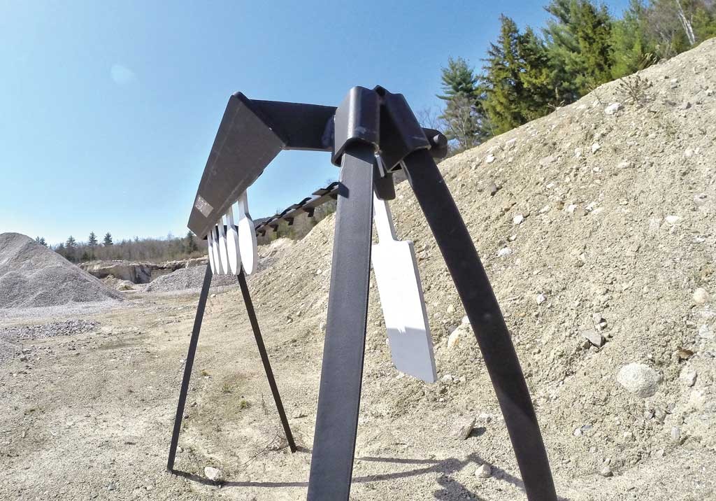 Angled impact surfaces all around help redirect bullet travel to the ground, between the target legs virtually eliminating the chance of a ricochet. 