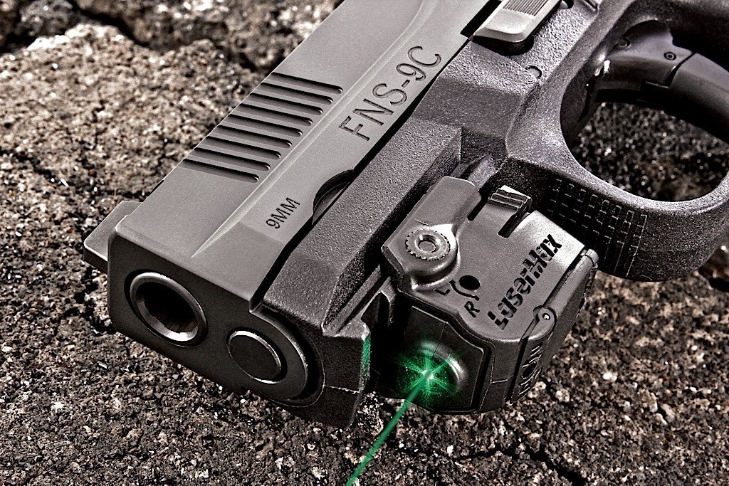 The FNS-9C joins the few compact pistols with an integral accessory rail. Shown is the new Lasermax micro green-laser.