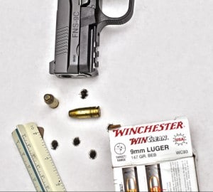 The tightest 25-yard, 5-shot group (2.2 inches) with the FNS-9C was delivered with Winchester 147-grain WinClean.