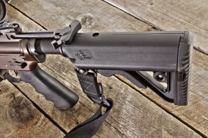Standard equipment on the Texas rifle is a Hogue rubber handgrip, RRA Operator CAR Buttstock and BCM Gunfighter Charging Handle.