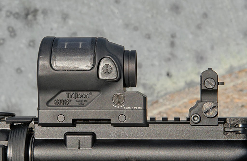 Trijicons ultrarugged SRS reflex sight was used for the majority of testing.