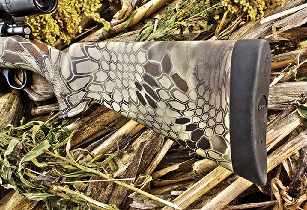 We love the Kryptek Highlander camo option on the Mini Actions Hogue stock; it blends extremely well into most backgrounds.