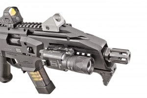 Shrouding the Scorpion’s 7.75-inch cold-hammer-forged barrel, the polymer forend features three strips of Picatinny rail for accessory mounting. The included handstop ensures support fingers don’t end up in front of the muzzle.