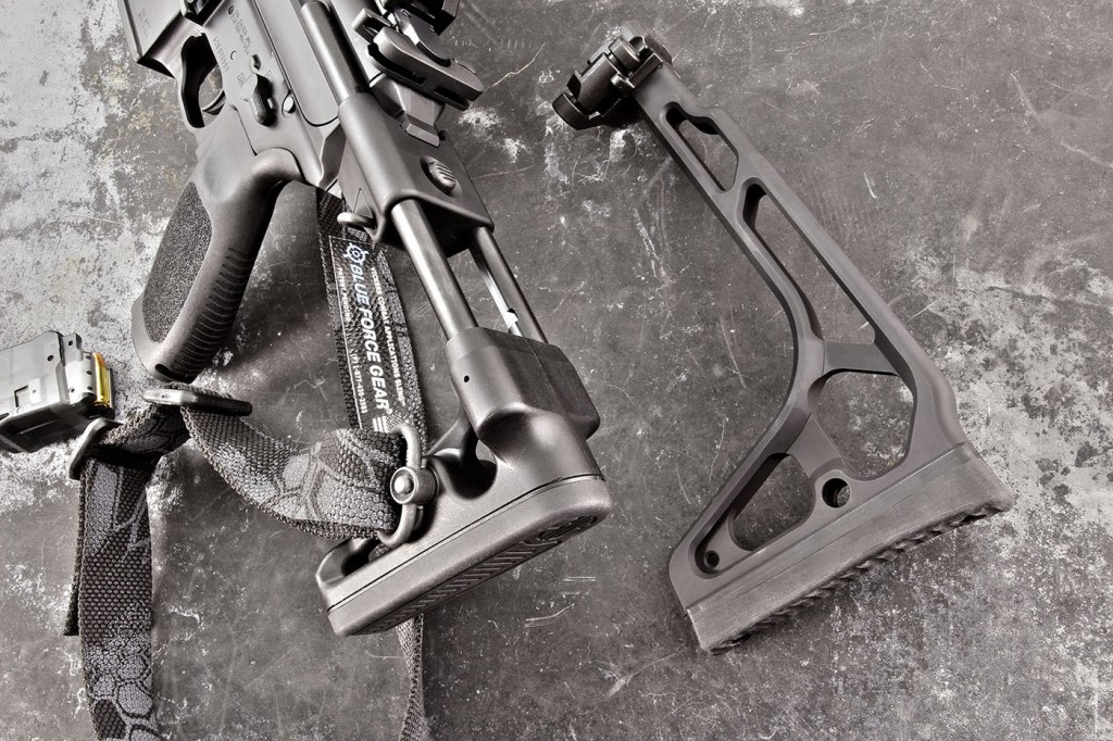 Since there's no buffer tube required for the recoil system, like the MCX, the MPX's stock attaches to the rear of the lower receiver via a strip of Picatinny rail. SIG offers multiple stock options, including the telescoping and side-folding versions shown here, as well as SIG's SB15 or SBX Pistol Stabilizing Brace for pistol-length MPX offerings.