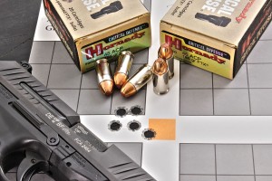 We’ve tested all of Walther’s PPQ Series pistols, and in our experience they have proven to be one of the most consistently accurate pistol platform available today. This group, fired with Hornady 185-grain critical defense measured a scant 1.13 inches center to center at a range of 25 yards.