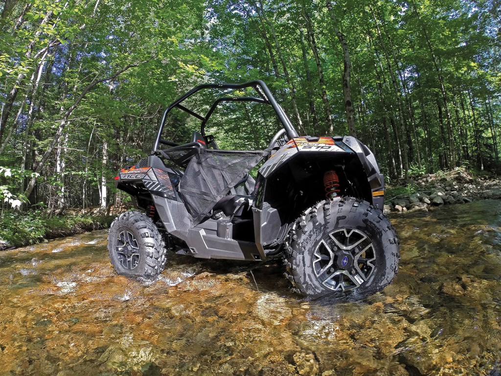 The ACE is unique in the fact that it provides the nimble dimensions of an ATV, while providing the riding experience and full-roll-cage security levels of a UTV. We love the concept, and we’re guessing it could be exactly what many outdoorsman have been waiting for. Dry weight comes in at 881-lbs., which is a little over 100-lbs. more than the company’s Sportsman 850 ATV. 