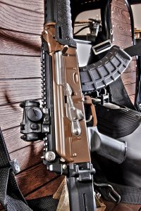 The receiver, top cover, barrel and gas tube were all treated to Robar’s poly-t2 in their newest color—burnt bronze. moving components were treated to one of the most durable and self-lubricating finishes known to man, Robar’s np3.