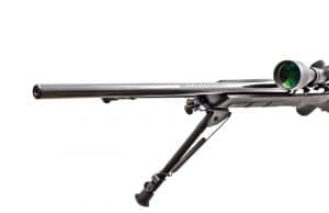 The a17 feat ures a free-float ed barrel with crowned muzzle.