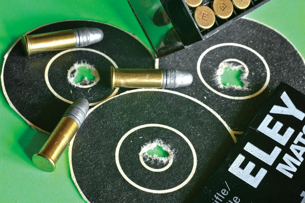 To give you an idea of what Eley ammuniton is capable of, Wayne fired these 50-yard targets with Eley Match in prone competition. Eley bullets like the X-ring!