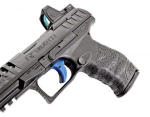 Controls are large and easy to reach. The blue quick defense trigger features a smooth, light and crisp pull with a 0.4” travel and short 0.1” reset.