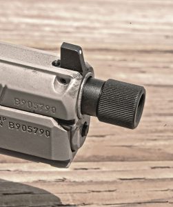 Shown with the included thread protector installed, the Cold-Hammer forged barrel is threaded to the common 1/2x28 thread pitch.