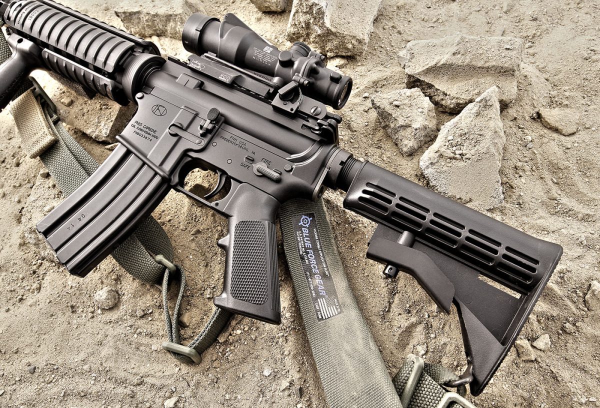 Out back you’ll find a standard A2 pistol grip, a 6-position M4 buttstock a...