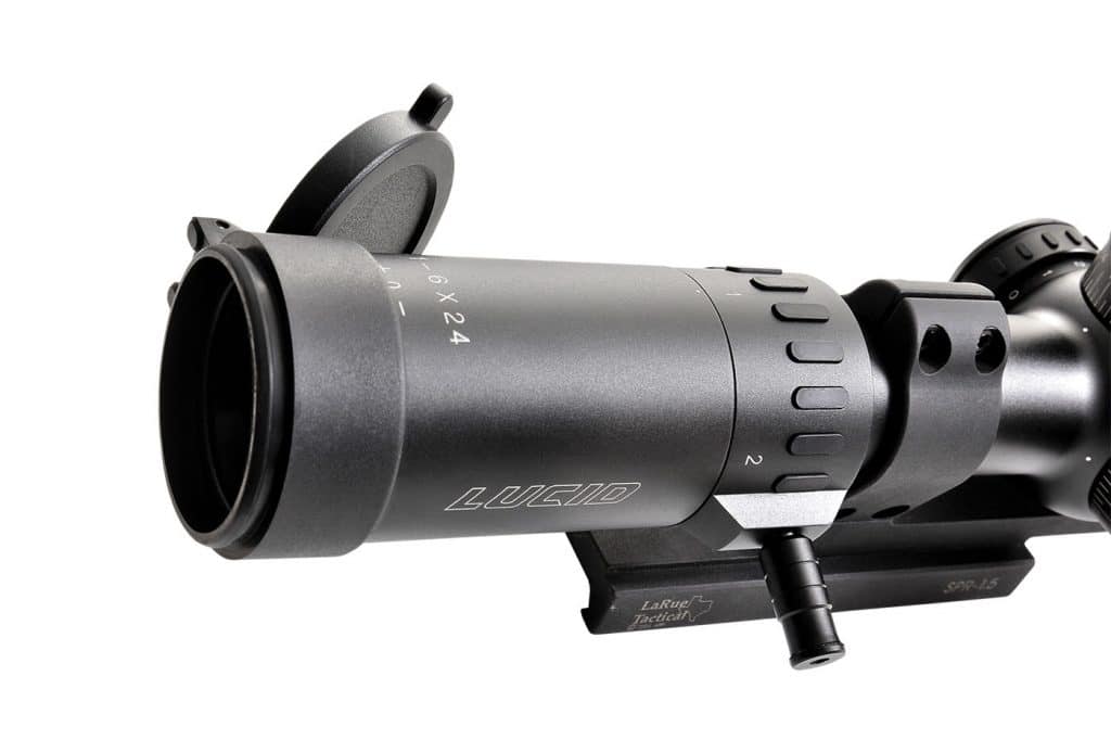 The optional Lucid fast lever makes transitioning between magnification ranges a quick, gross-motorskill operation. Scope caps are included.